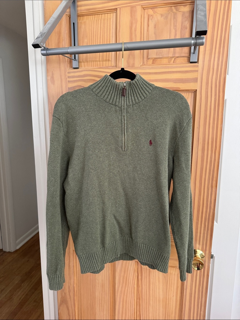 Ralph Lauren Men's Olive Green Zip-Neck Cotton Sweater